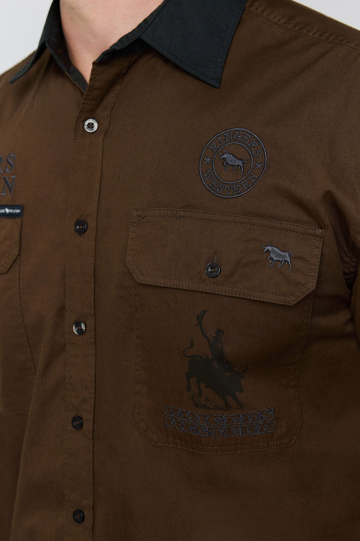 Ringers Western Hawkeye Contrast Collar Full Button Work Shirt - Saddle Brown