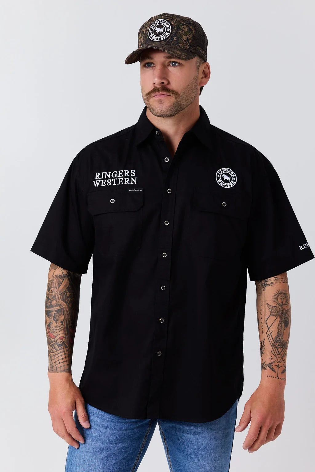 Ringers Western  Mens Hawkeye Full Button Short Sleeve Workshirt - Black