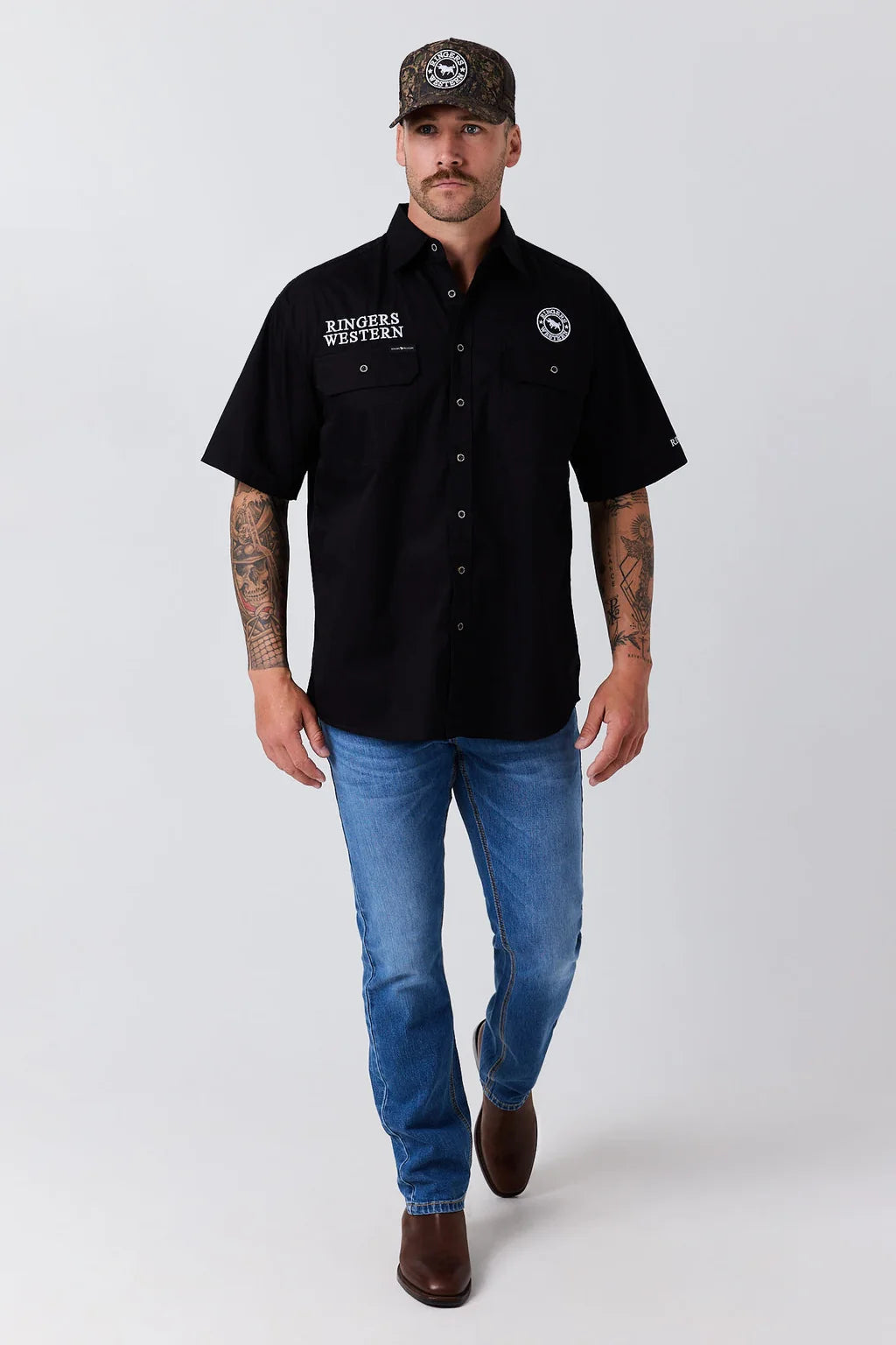 Ringers Western  Mens Hawkeye Full Button Short Sleeve Workshirt - Black
