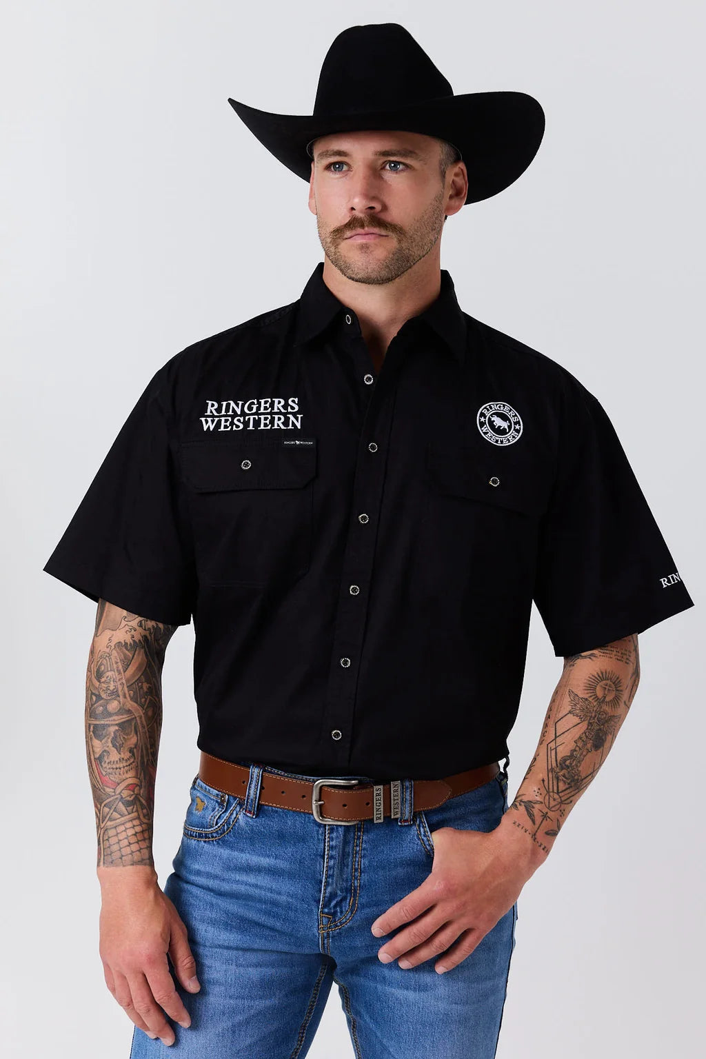 Ringers Western  Mens Hawkeye Full Button Short Sleeve Workshirt - Black