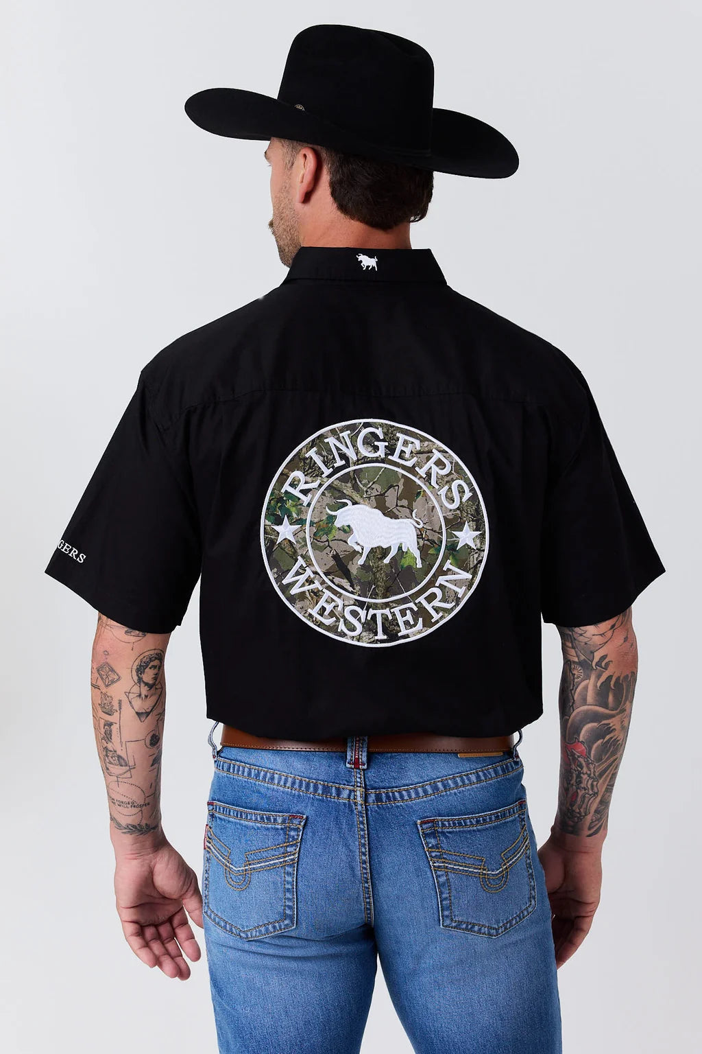 Ringers Western  Mens Hawkeye Full Button Short Sleeve Workshirt - Black