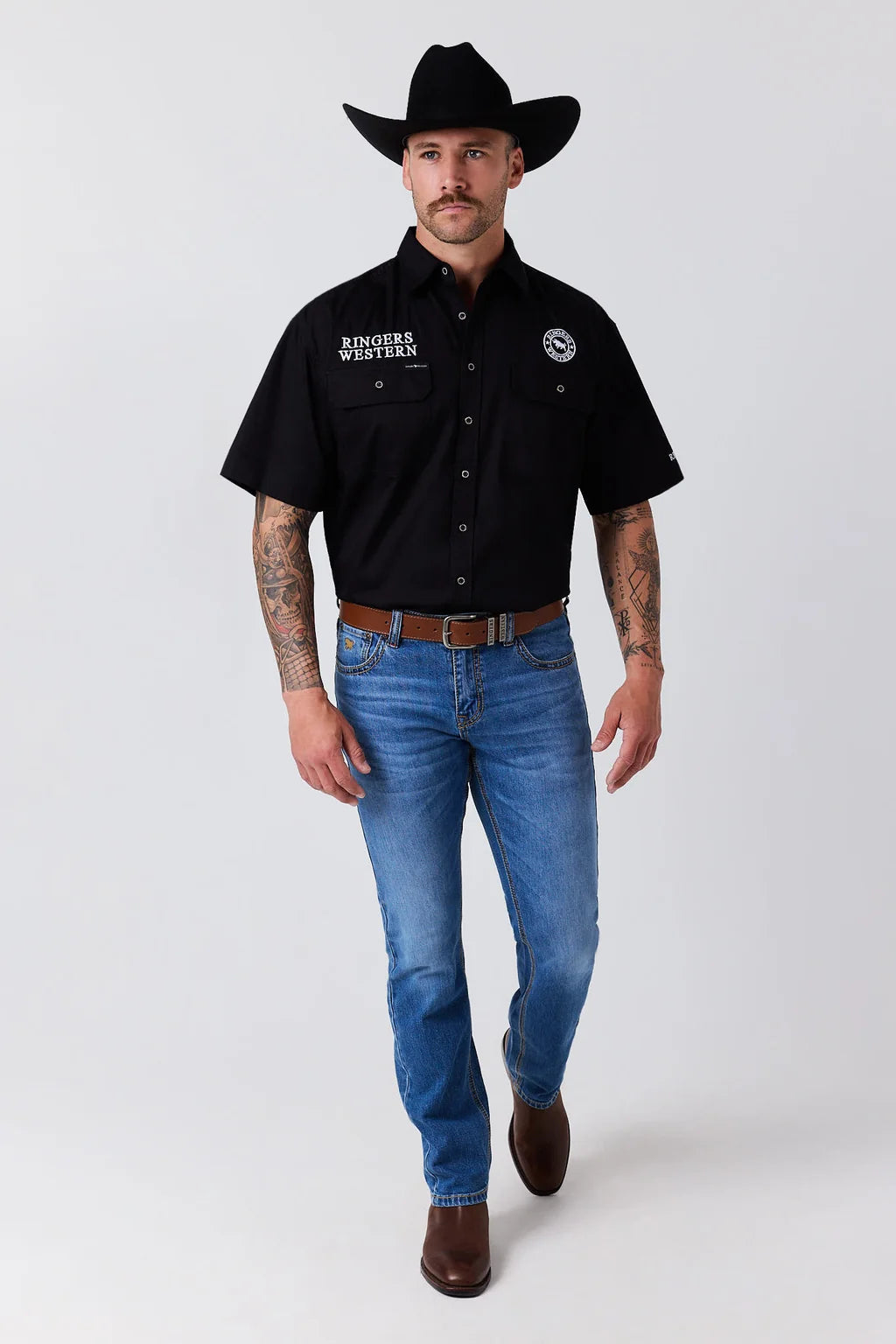 Ringers Western  Mens Hawkeye Full Button Short Sleeve Workshirt - Black