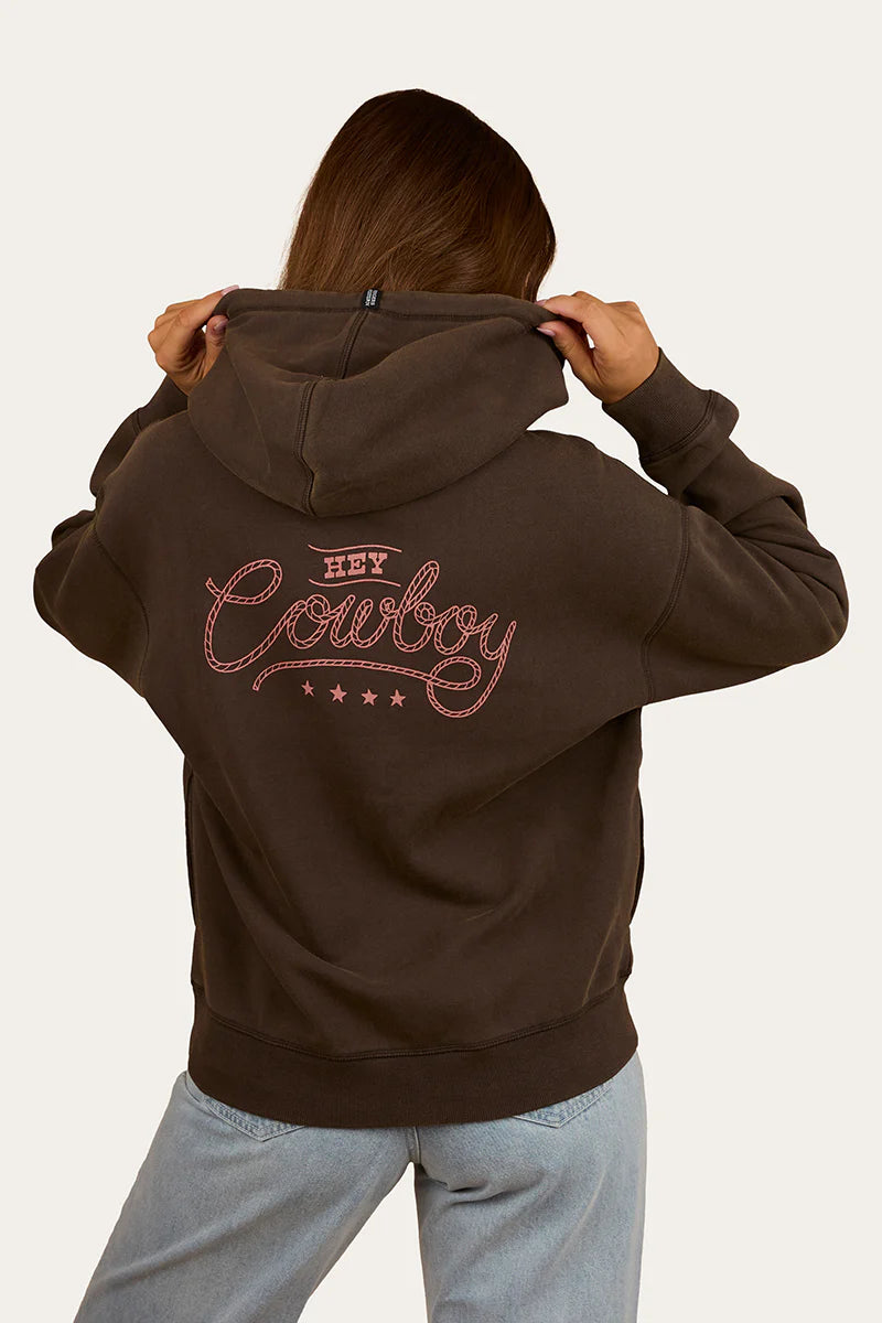 Ringers Western Womens Hey Cowboy Oversized Pullover Hoodie - Charcoal