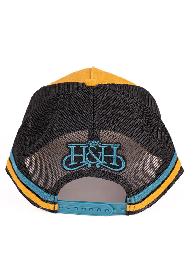 Hitchley & Harrow Women's Trucker Cap - Mustard, Black, and Turquoise