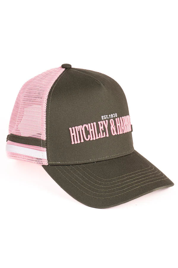 Hitchley & Harrow Trucker Cap - Hunter Green & Baby Pink