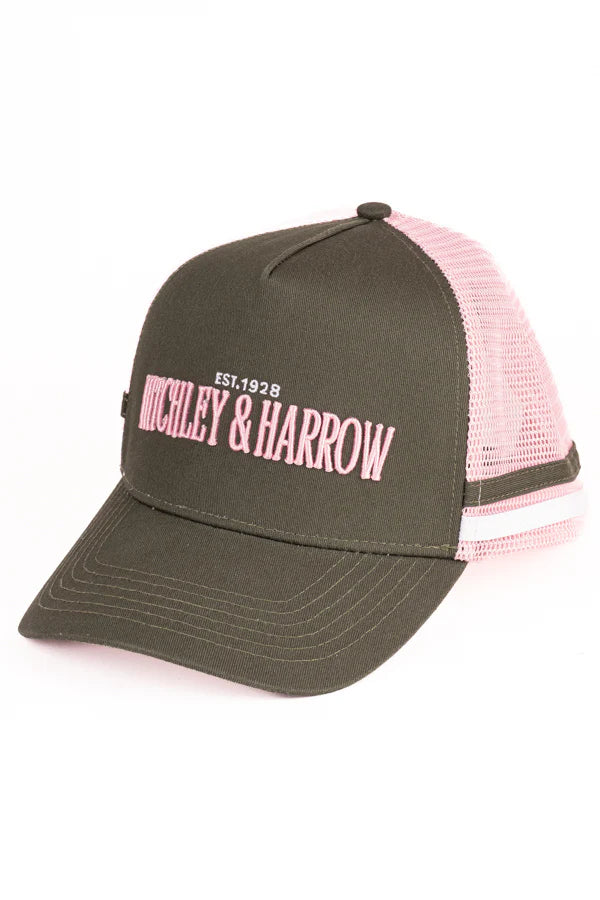 Hitchley & Harrow Trucker Cap - Hunter Green & Baby Pink