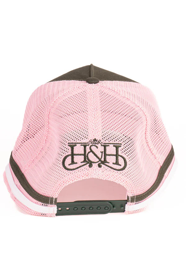 Hitchley & Harrow Trucker Cap - Hunter Green & Baby Pink