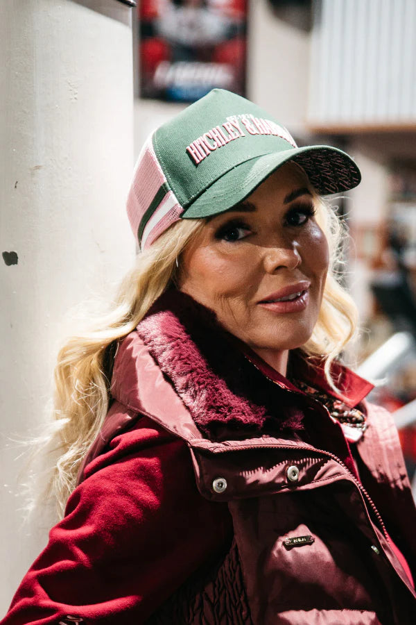 Hitchley & Harrow Trucker Cap - Hunter Green & Baby Pink