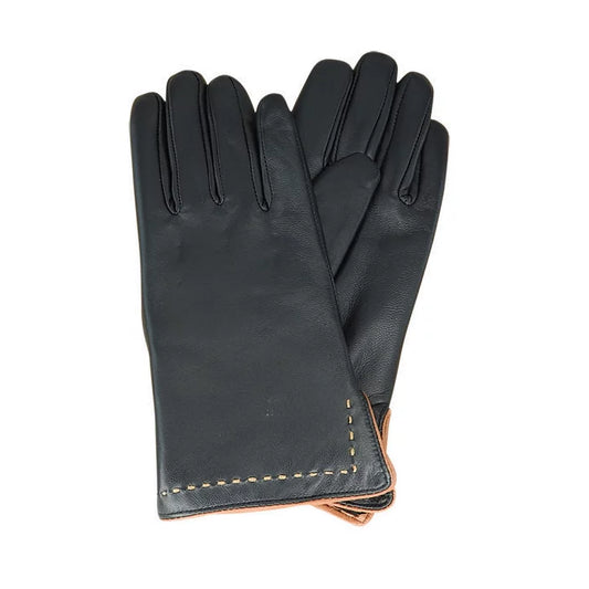 Avenel Idaho Sheepskin Leather Glove w Contrast Stitch - Black/Tan