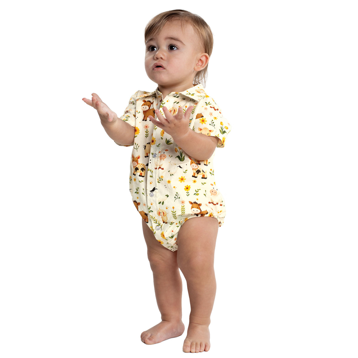 Just Country Infant Frankie Short Sleeve Full Button Print Jumpsuit