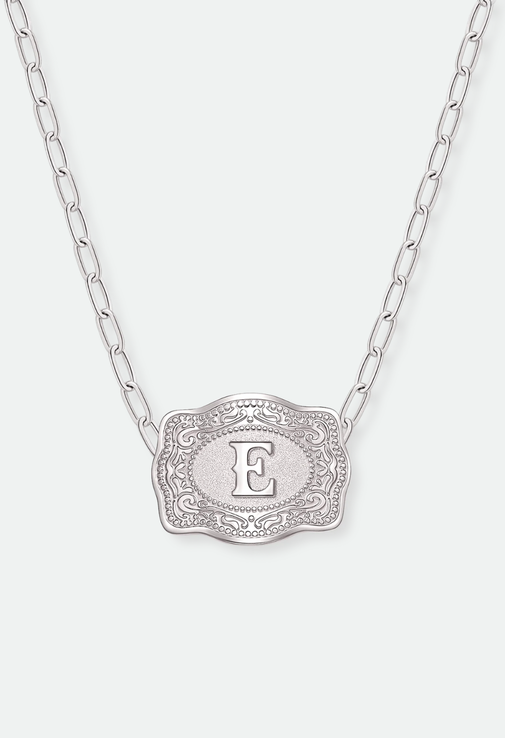 SpurWest Mini Belt Buckle Necklace (Initial) Paper Clip Chain (18" adjustable) - Silver
