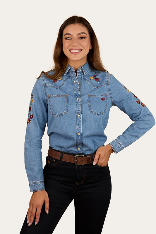 Ringers Western Women's In Bloom Western Shirt - Light Wash Blue