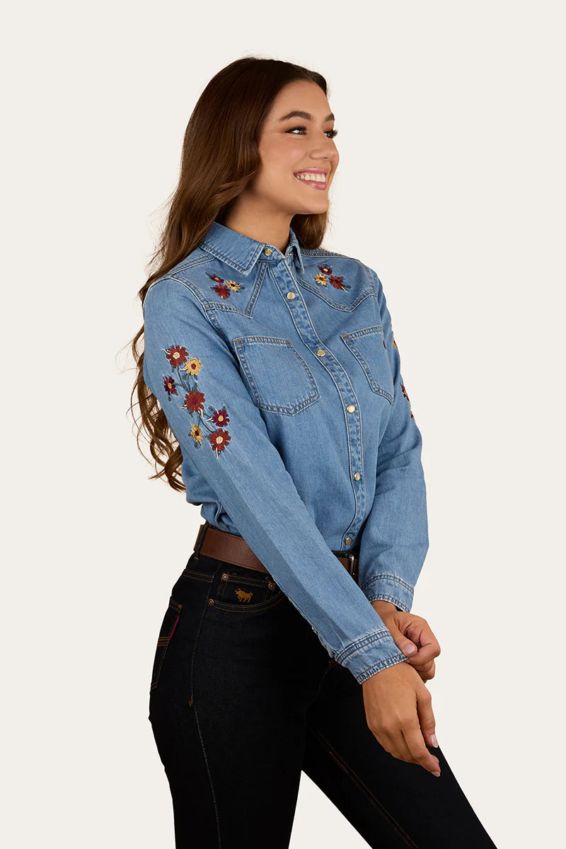 Ringers Western Women's In Bloom Western Shirt - Light Wash Blue
