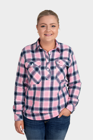 Just Country Women’s Jahna Flannel Workshirt – Pink/Navy
