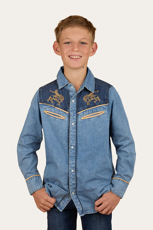 Ringers Western Kids Jaxon Western Shirt - Light Wash Blue
