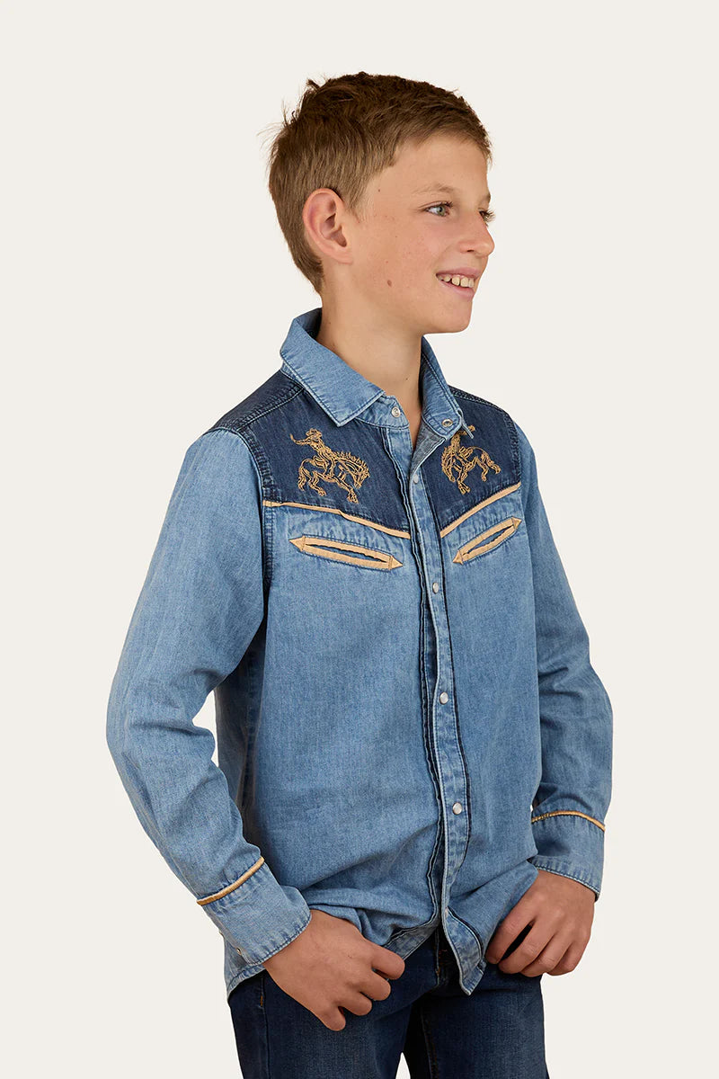 Ringers Western Kids Jaxon Western Shirt - Light Wash Blue