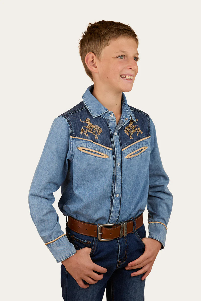 Ringers Western Kids Jaxon Western Shirt - Light Wash Blue