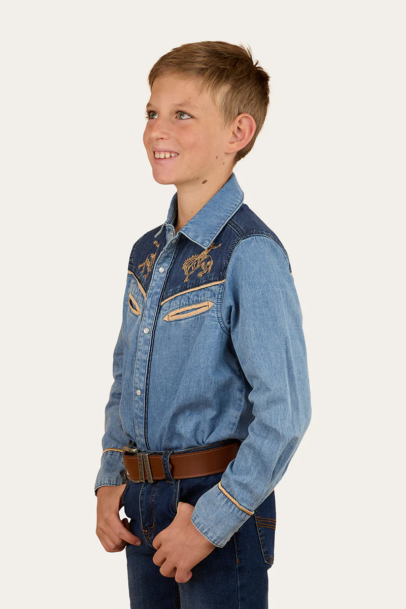 Ringers Western Kids Jaxon Western Shirt - Light Wash Blue