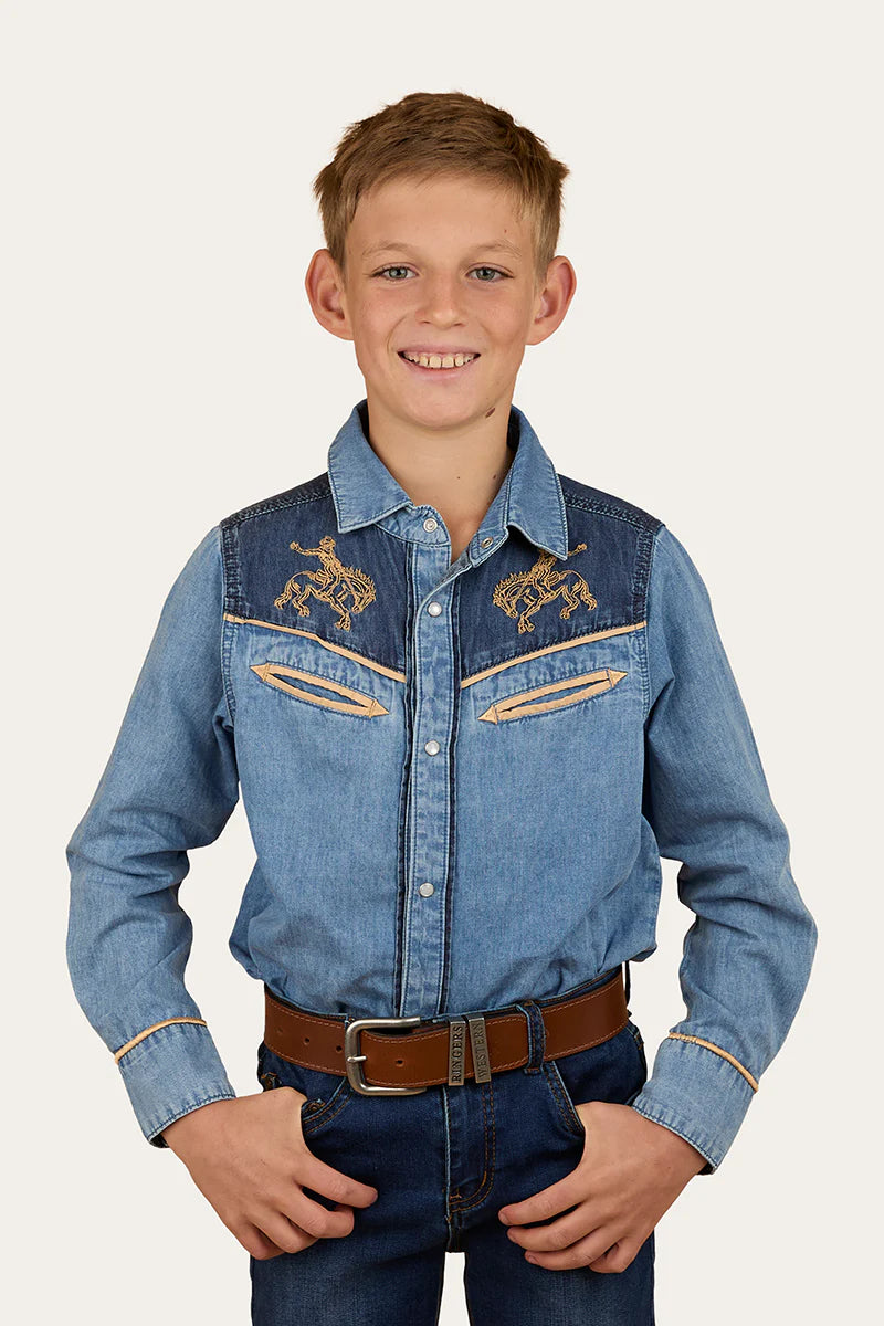Ringers Western Kids Jaxon Western Shirt - Light Wash Blue