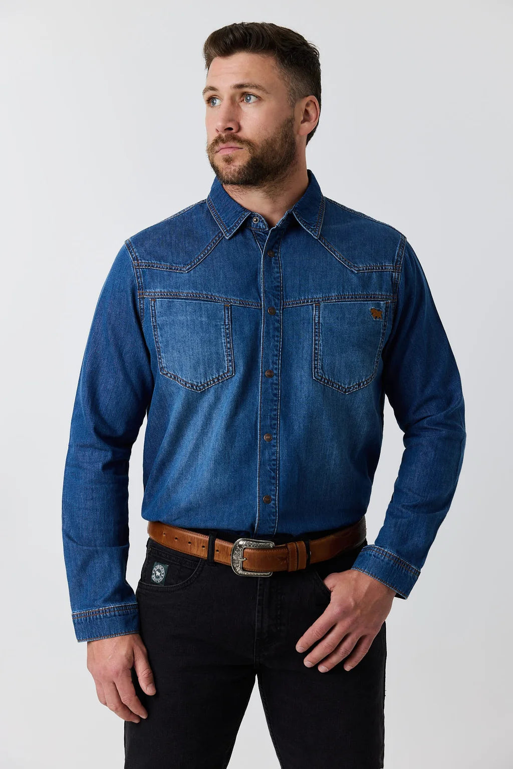 Ringers Western Jerome Men’s Denim Western Shirt - Classic Blue