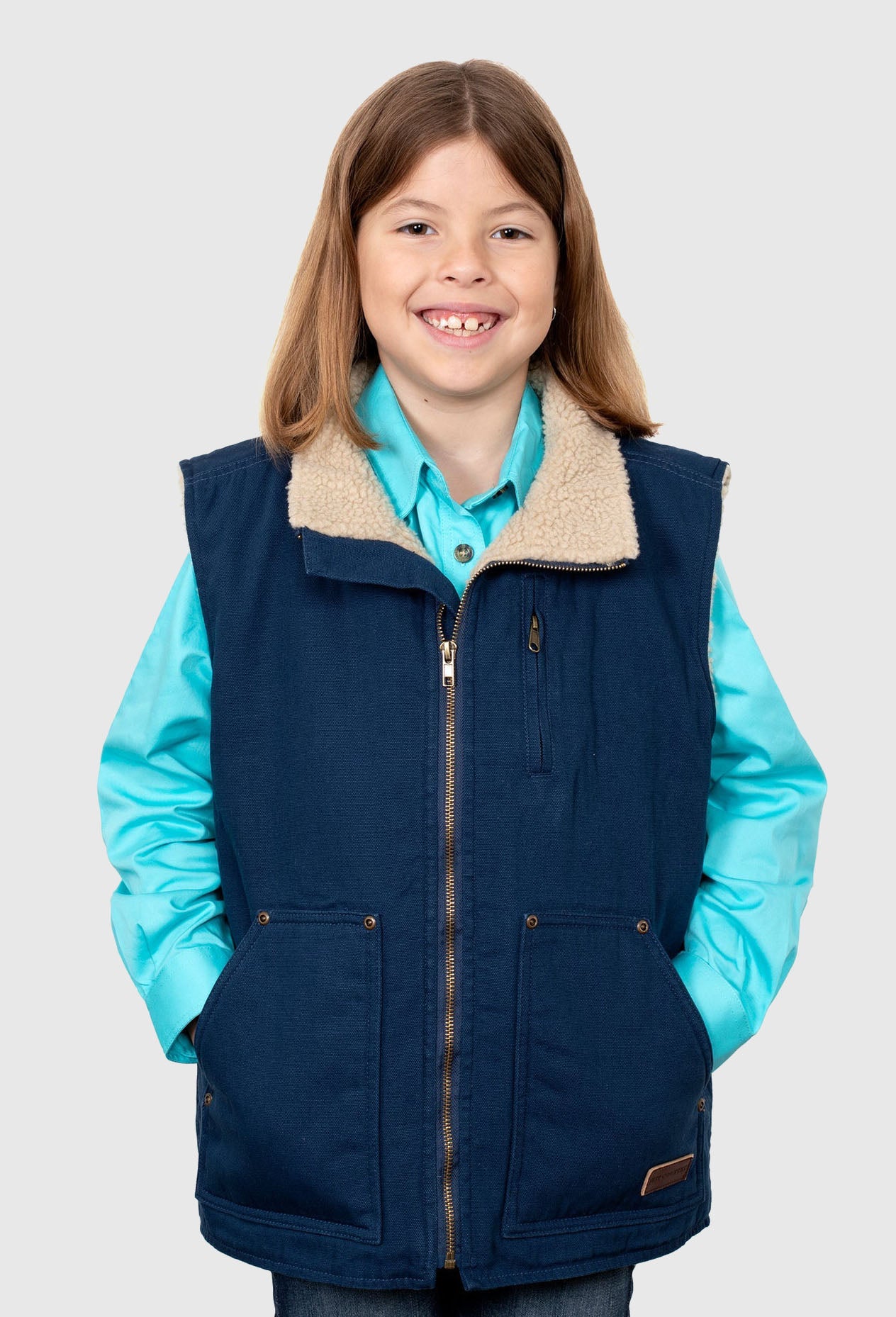 Just Country Kid's Junior Diamantina Sherpa Vest_Navy Blue