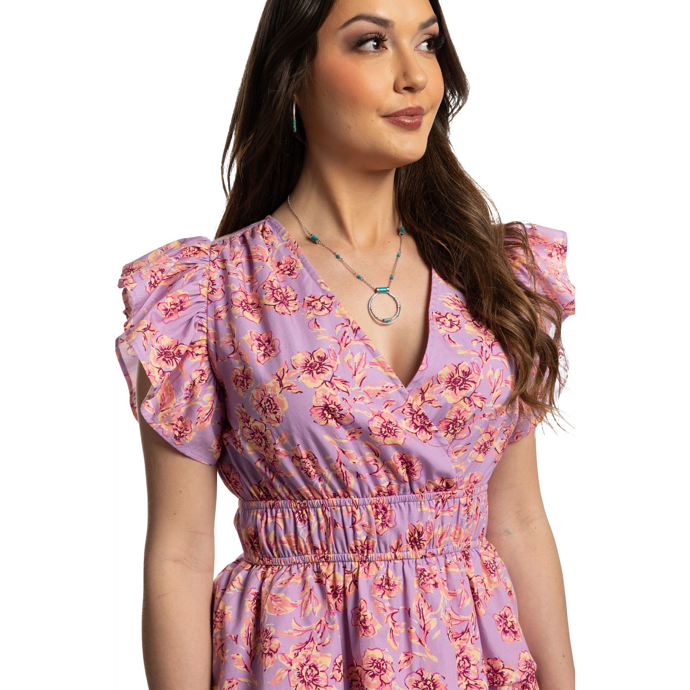 Justin Ruffle Short Dress - Purple
