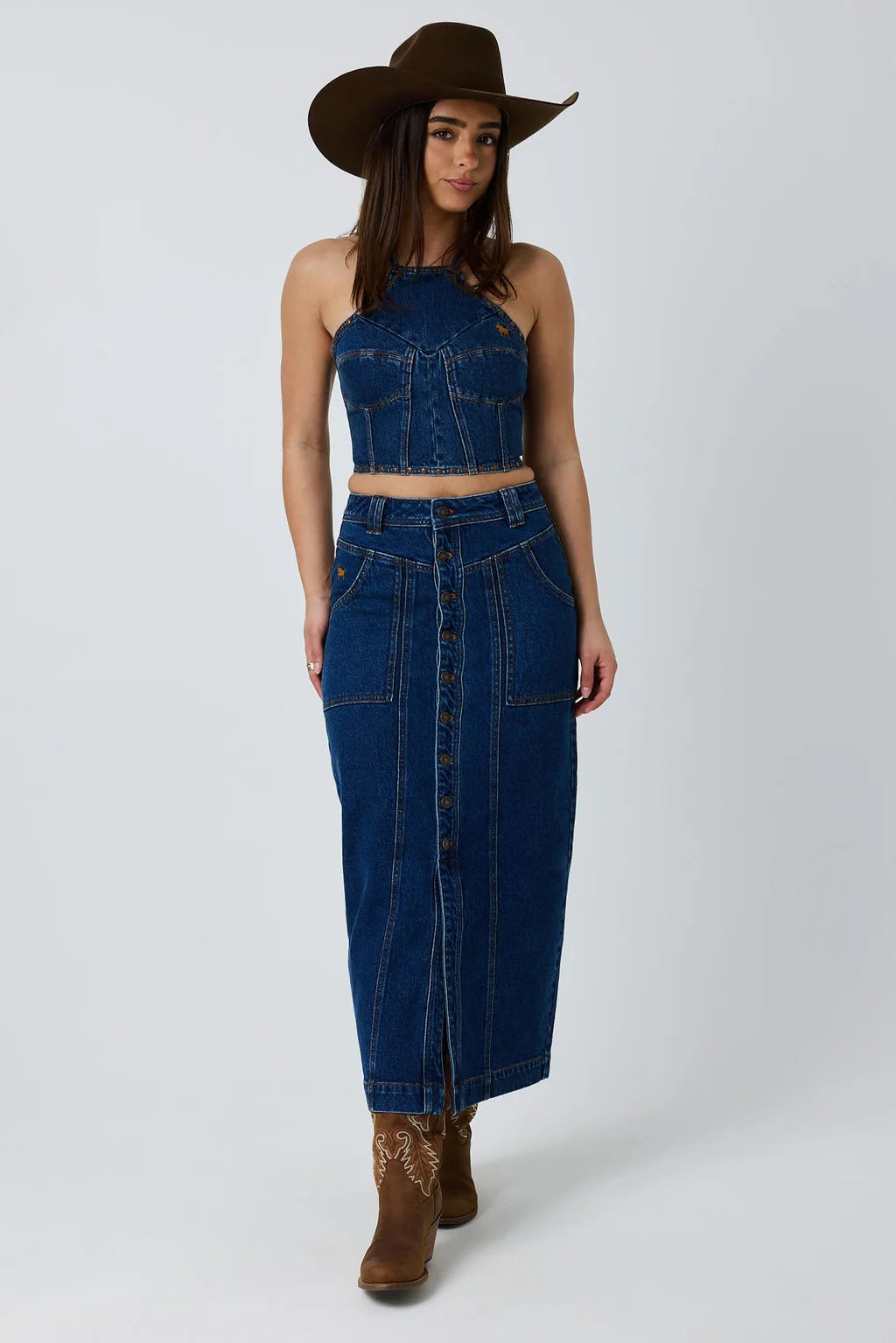 Ringers Western Kathlene Women’s Mid Rise Denim Maxi Skirt - Classic Blue