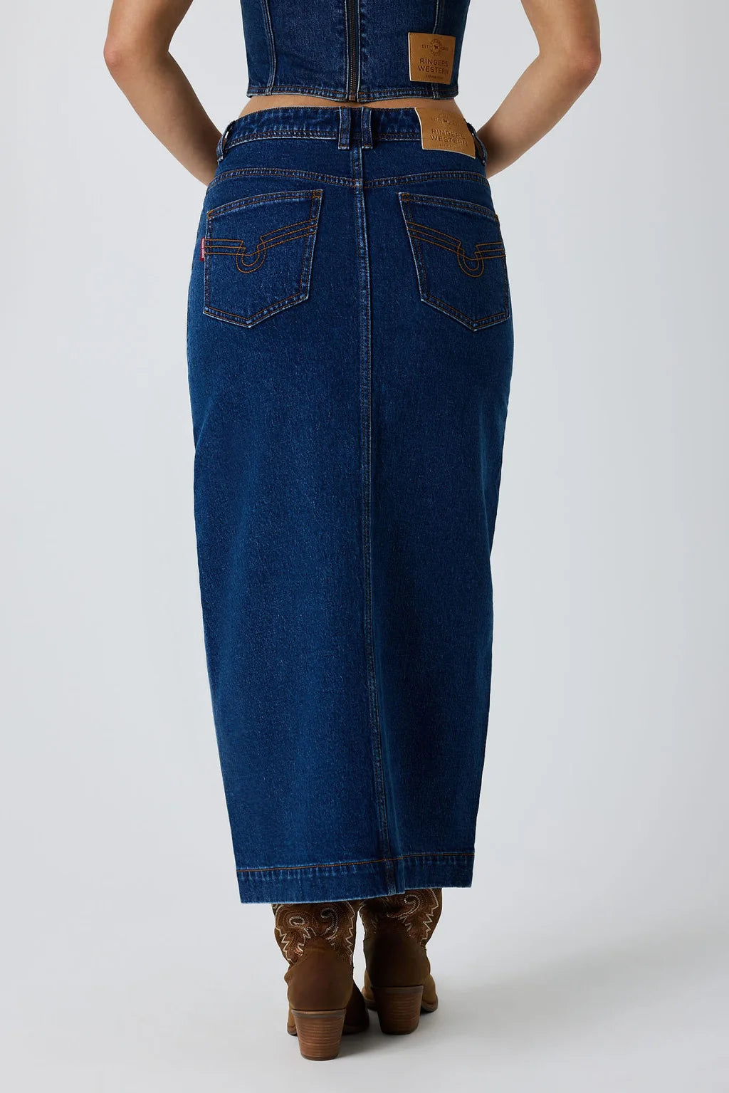 Ringers Western Kathlene Women’s Mid Rise Denim Maxi Skirt - Classic Blue