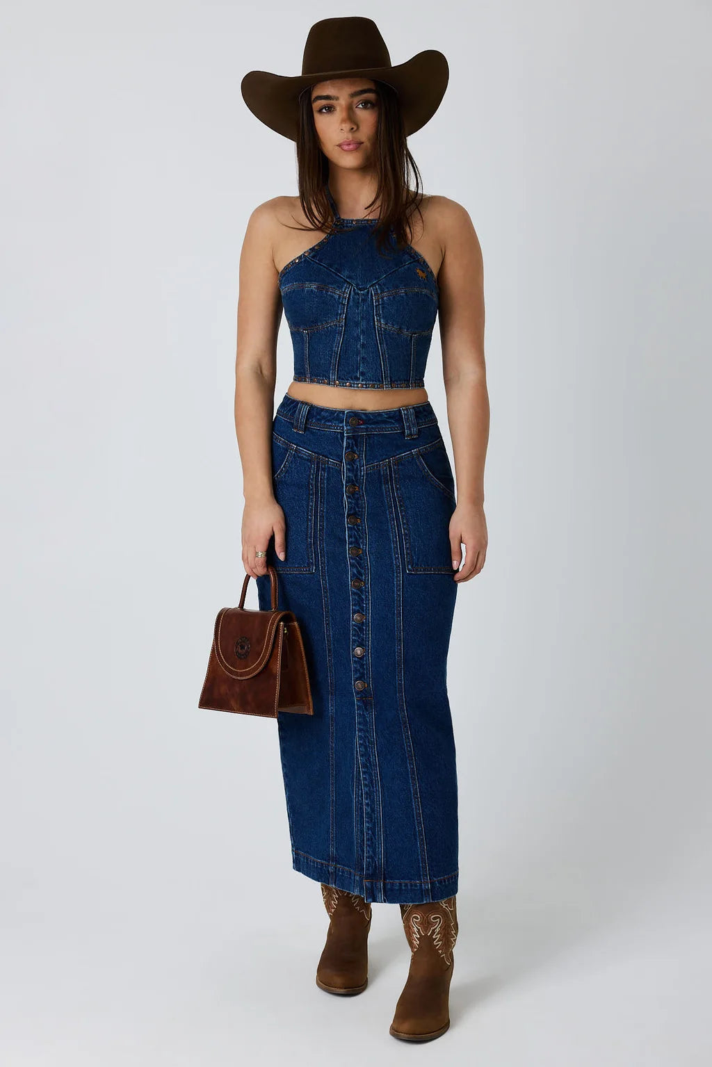 Ringers Western Kathlene Women’s Mid Rise Denim Maxi Skirt - Classic Blue