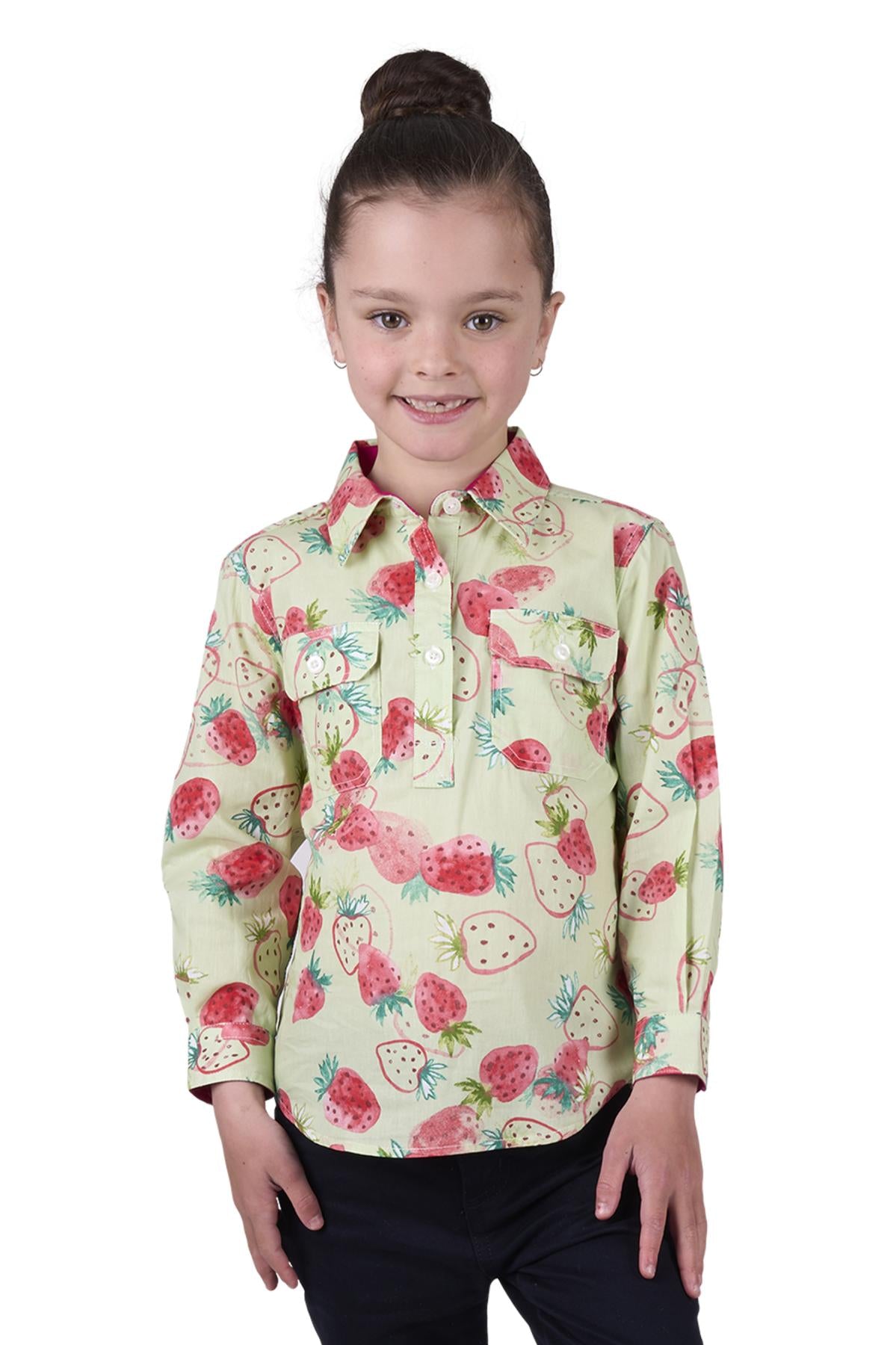 Hard Slog Kid’s Kimmy Half Placket Long Sleeve Shirt - GREEN