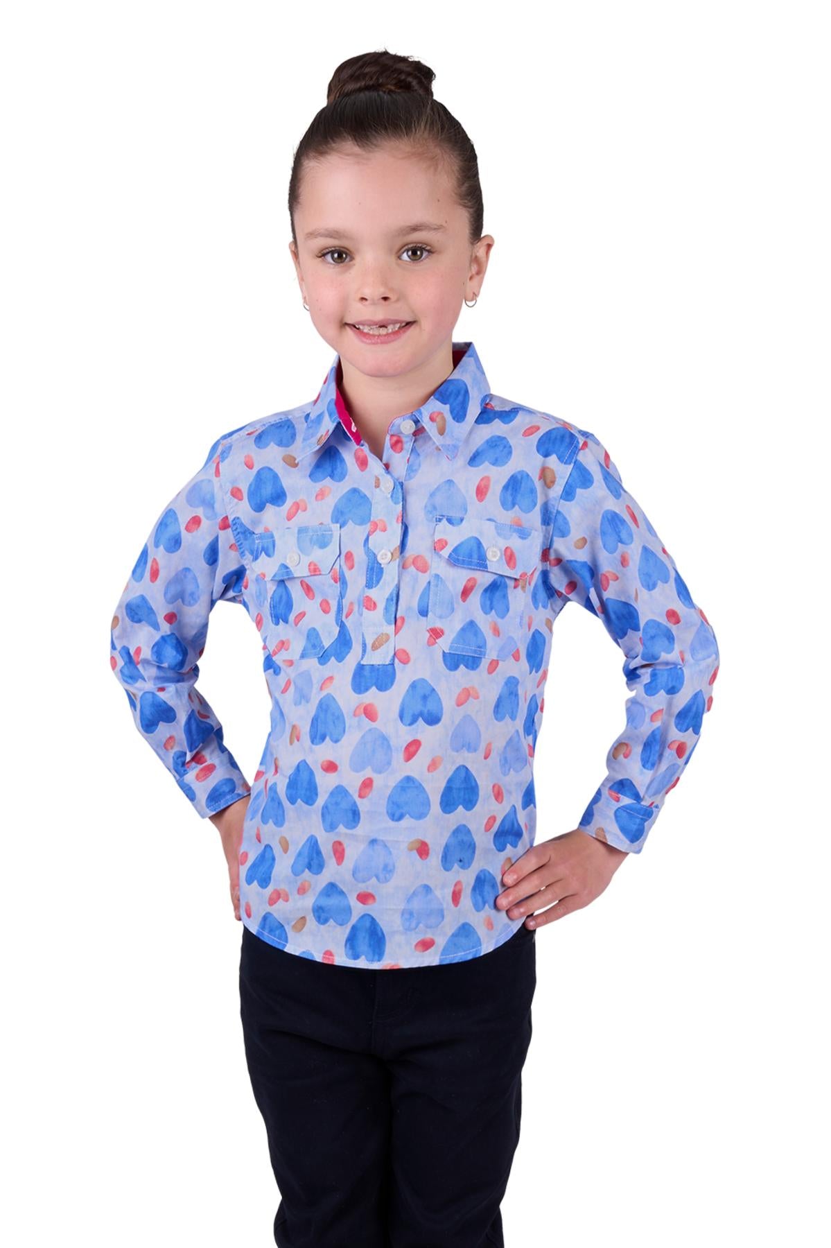 Hard Slog Kid’s Miv Half Placket Long Sleeve Shirt - BLUE