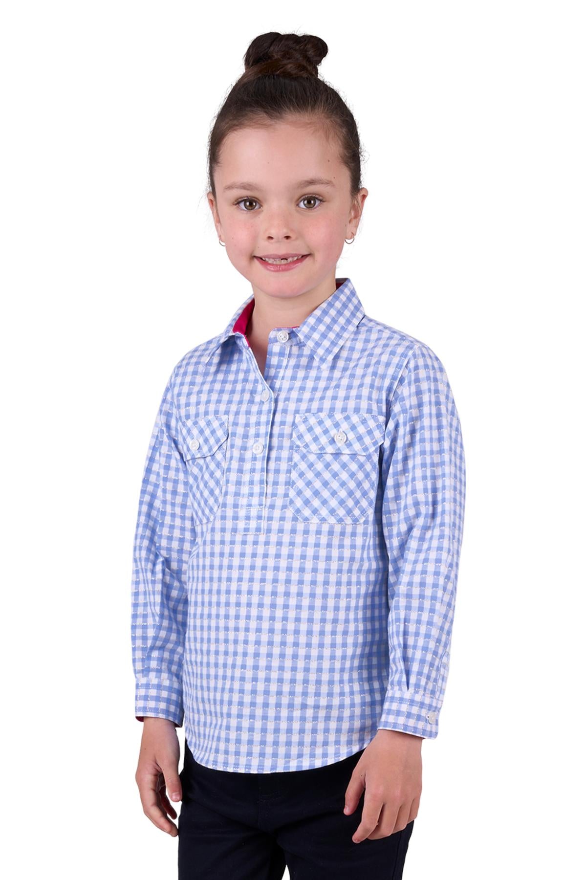 Hard Slog Kid’s Rux Half Placket Long Sleeve Shirt - BLUE