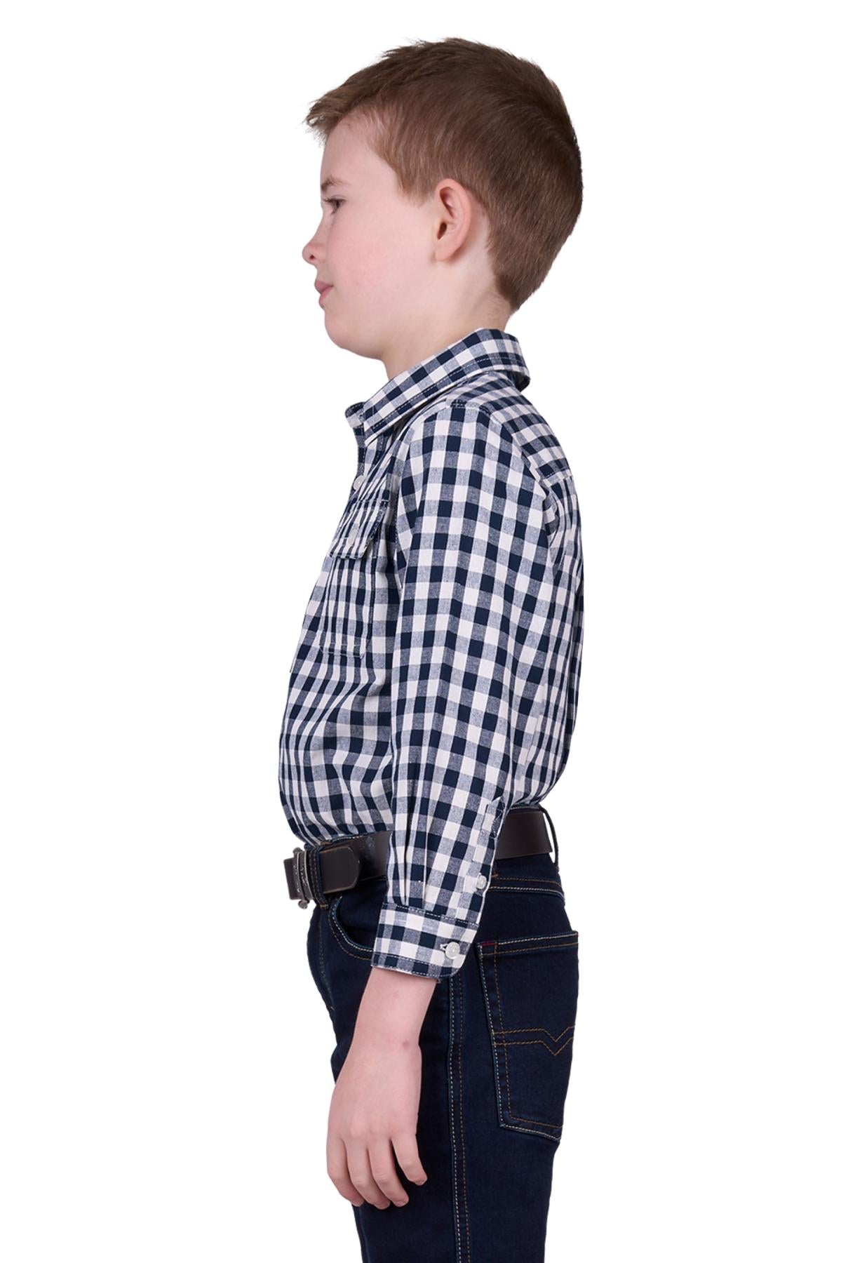 Hard Slog Kid’s Dell Half Placket Long Sleeve Shirt - NAVY/WHITE