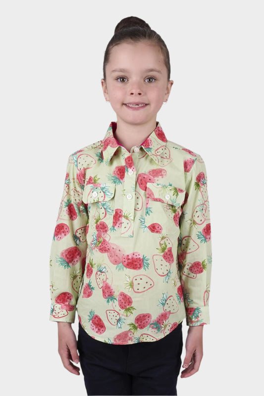 Hard Slog Kid’s Kimmy Half Placket Long Sleeve Shirt - GREEN
