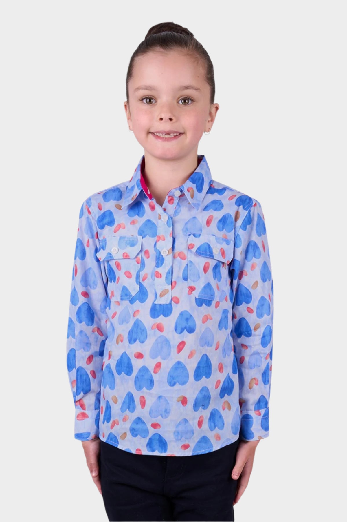 Hard Slog Kid’s Miv Half Placket Long Sleeve Shirt - BLUE