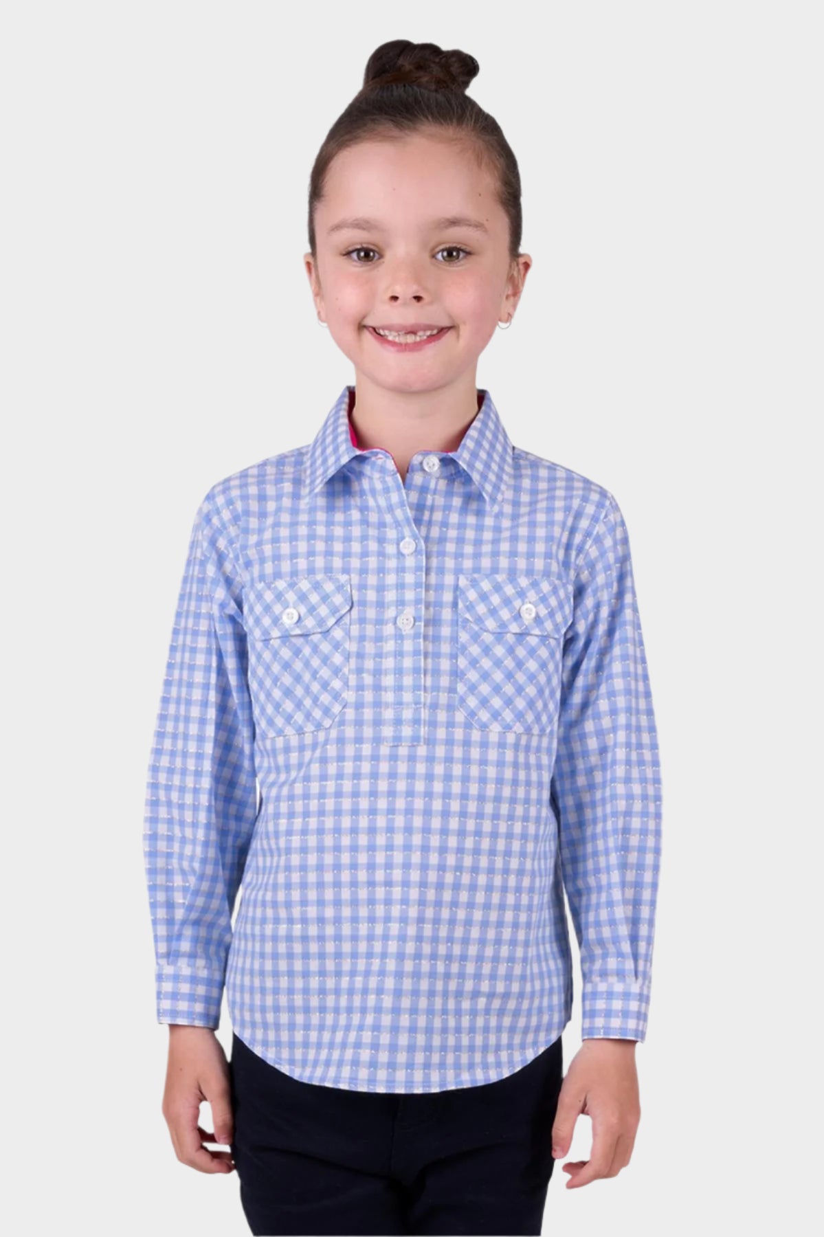 Hard Slog Kid’s Rux Half Placket Long Sleeve Shirt - BLUE