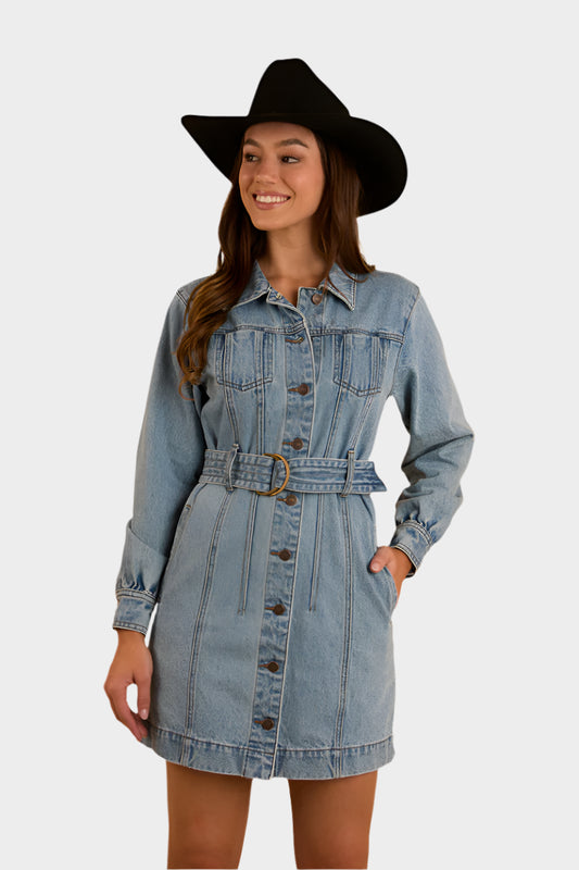 Ringers Western Womens Korin Mini Dress - Mid Wash Blue
