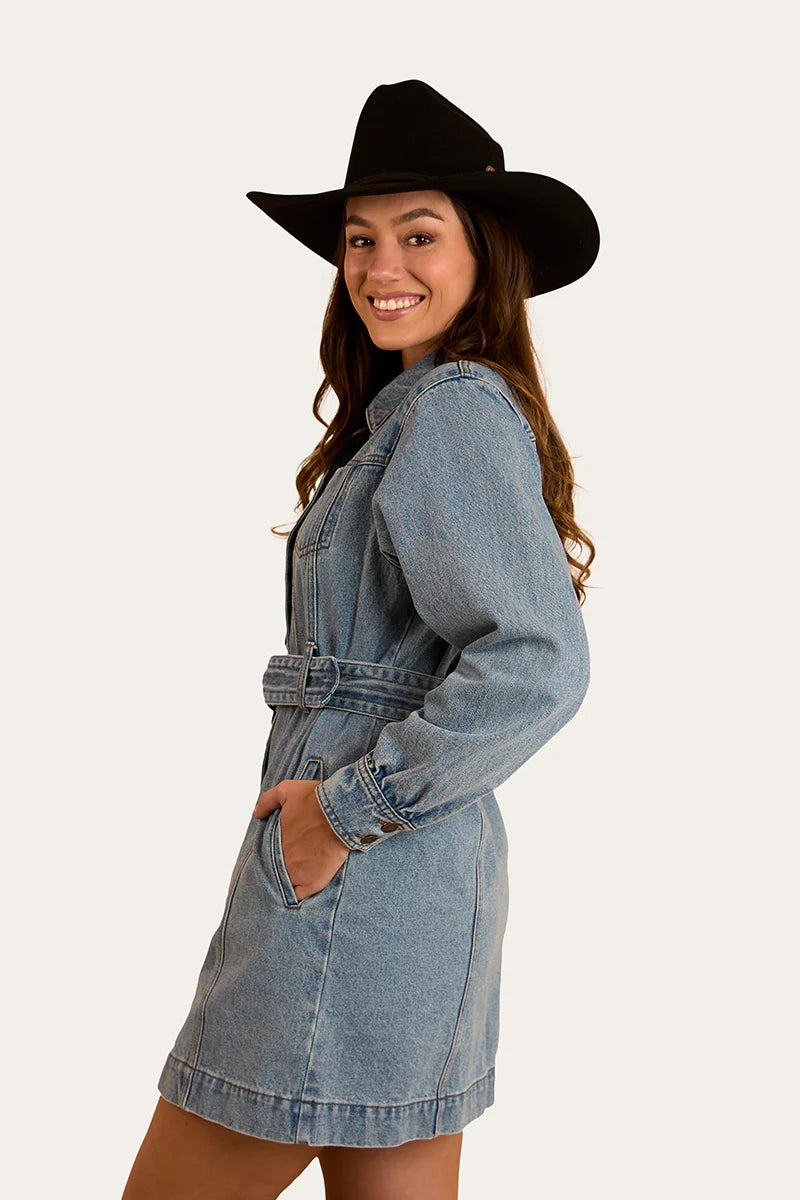 Ringers Western Womens Korin Mini Dress - Mid Wash Blue