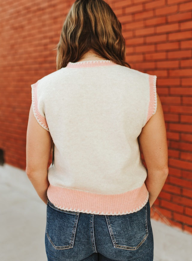 Lucky & Blessed Ivory Soft Pink Buckin Horse Sleeveless Sweater