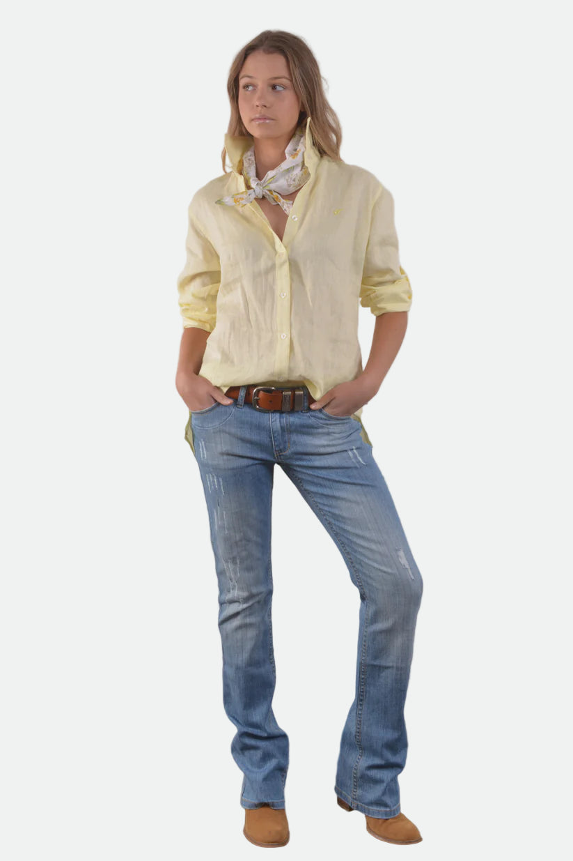 Bullrush Lemon Linen Tab Shirt Lemon