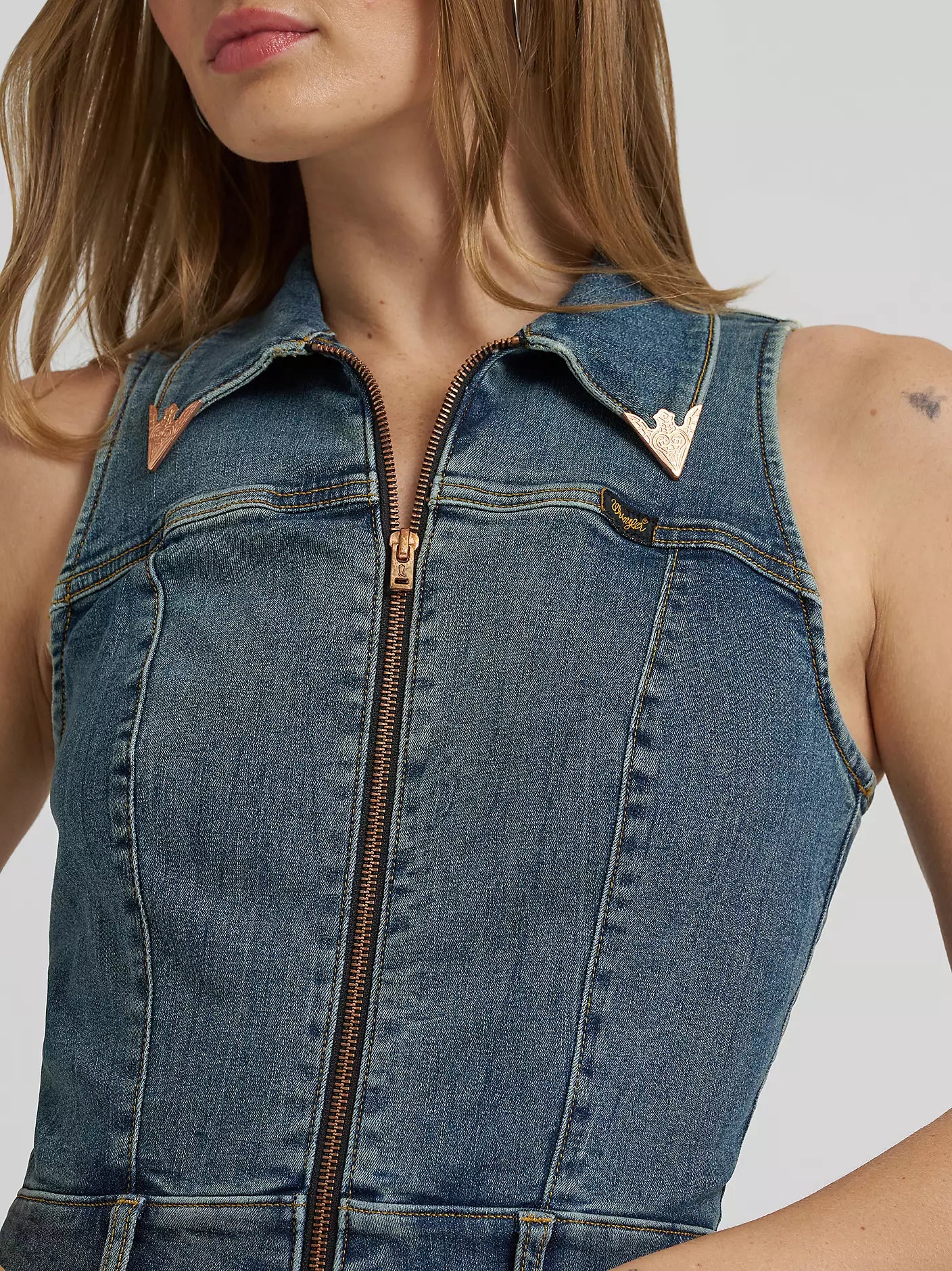 Wrangler® Lainey Wilson Sleeveless Denim Flare Catsuit