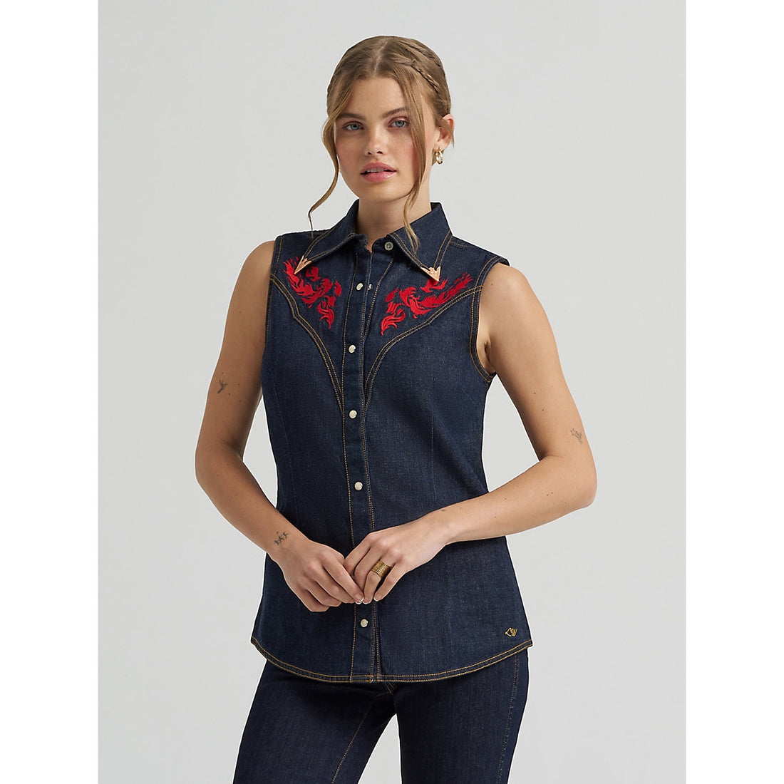 Wrangler Lainey Wilson x Embroidered Sleeveless Denim Shirt