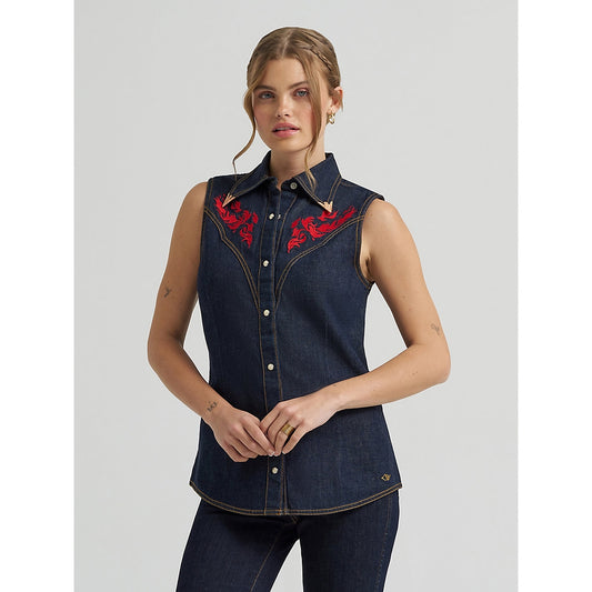 Wrangler Lainey Wilson x Embroidered Sleeveless Denim Shirt