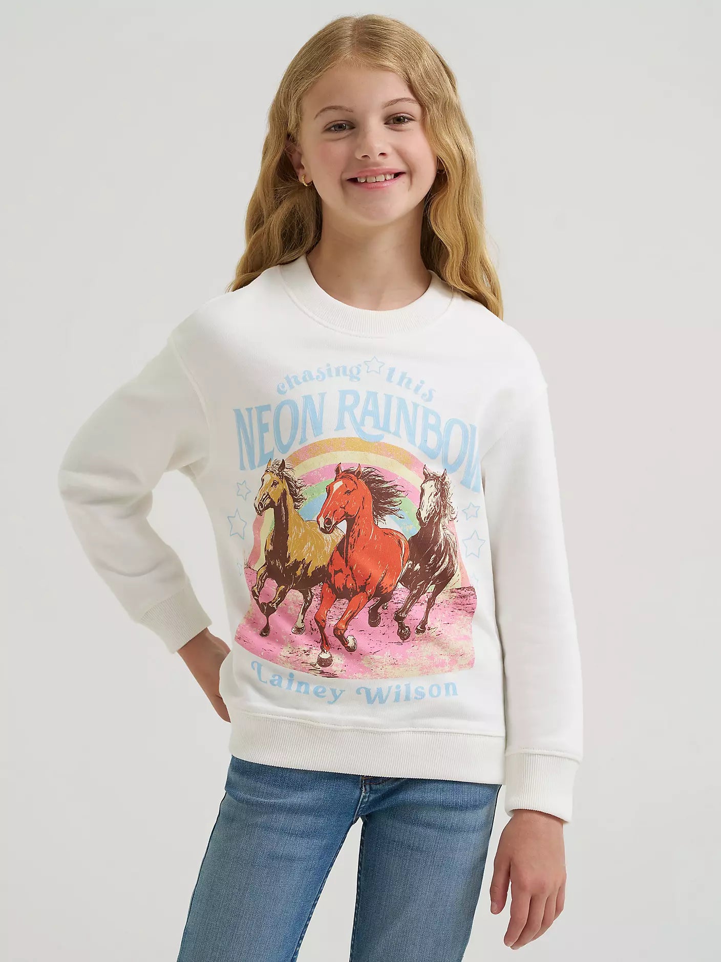 Wrangler Girls Lainey Wilson Neon Rainbow Sweatshirt White
