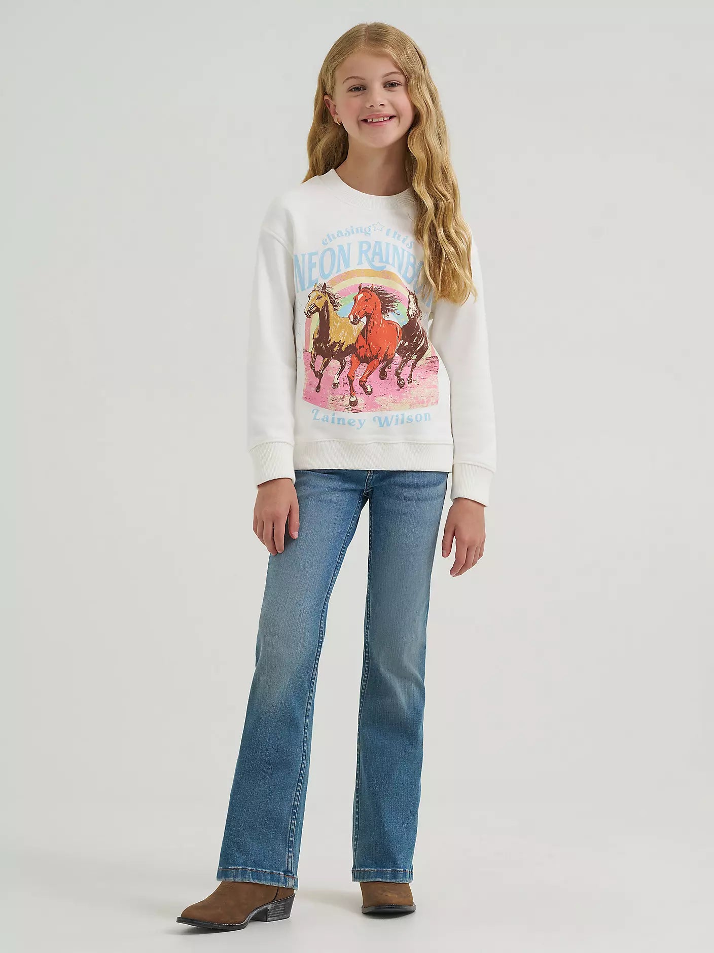 Wrangler Girls Lainey Wilson Neon Rainbow Sweatshirt White