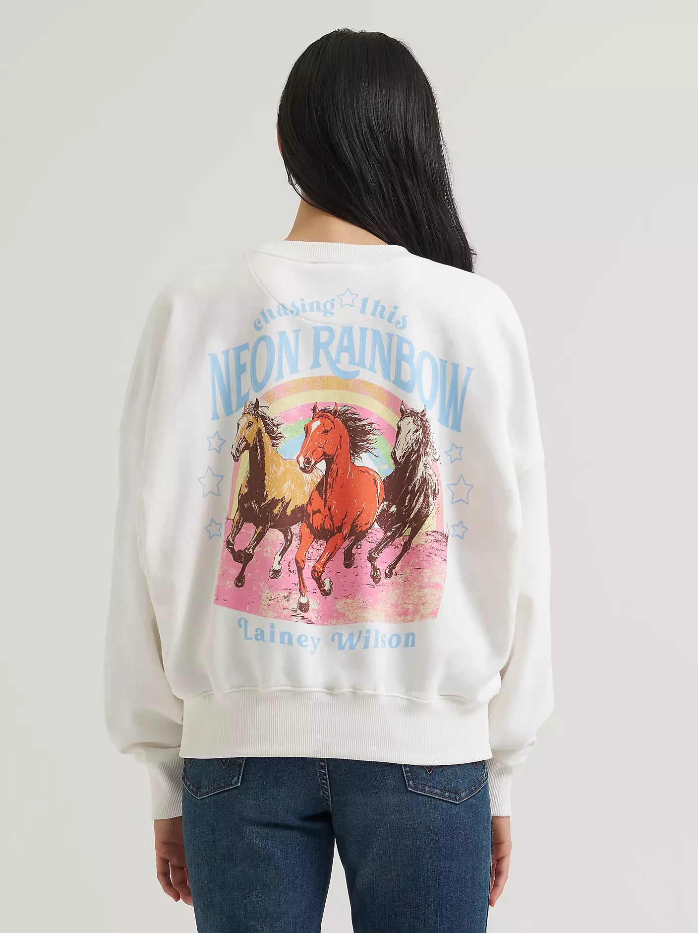 Wrangler Womens Lainey Wilson Neon Rainbow Sweatshirt White