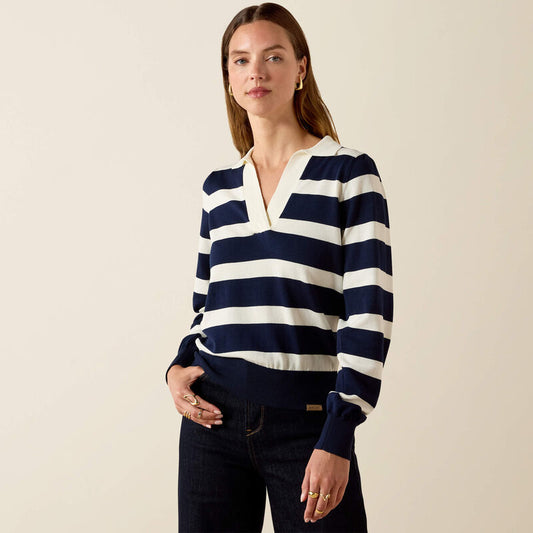Ariat Women's Langsett Sweater Rugby Stripe -  Navy