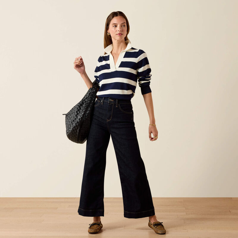 Ariat Women's Langsett Sweater Rugby Stripe -  Navy