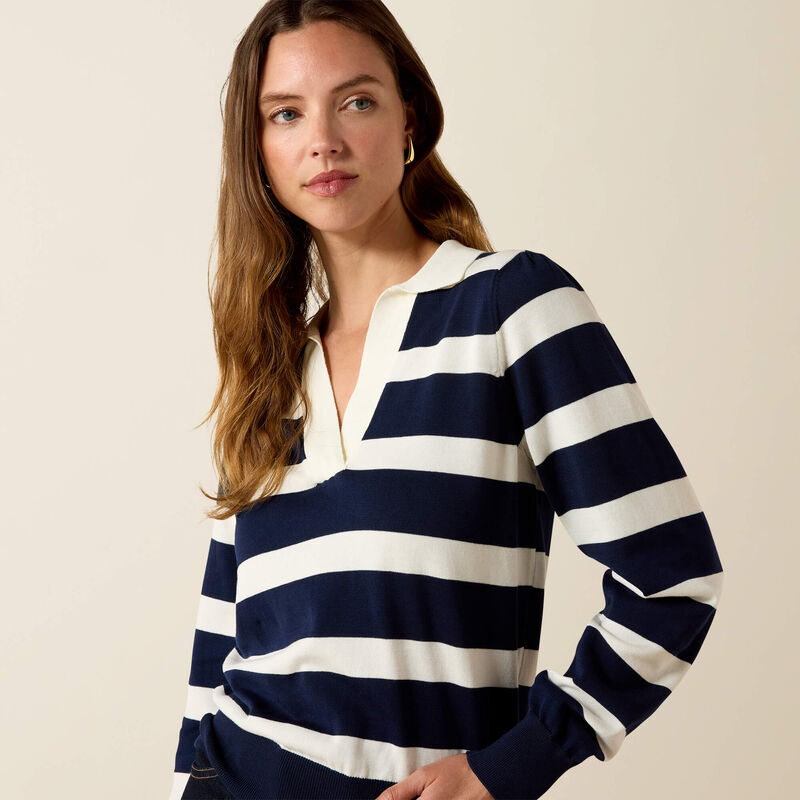 Ariat Women's Langsett Sweater Rugby Stripe -  Navy