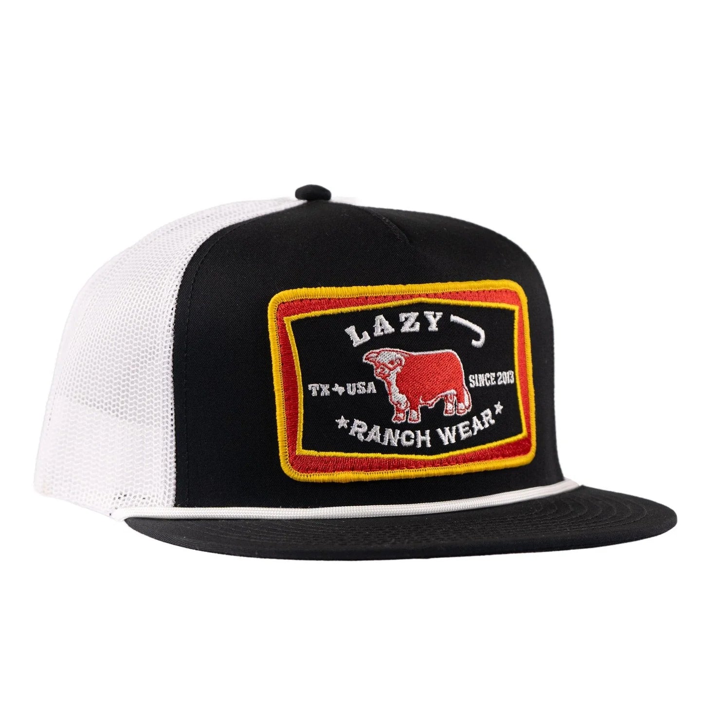 Lazy J Ranch Black & White Feed Wagon Classic Rope Trucker Hat